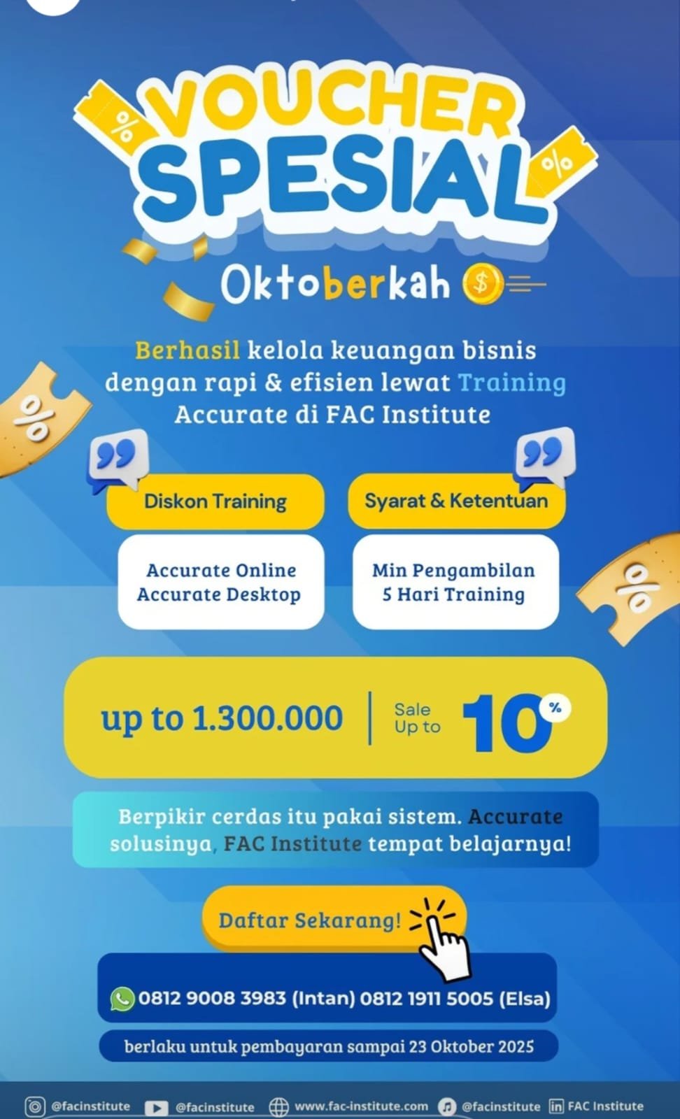 Voucher Spesial Oktoberkah dari training Accurate fac institute diskon hingga 10%