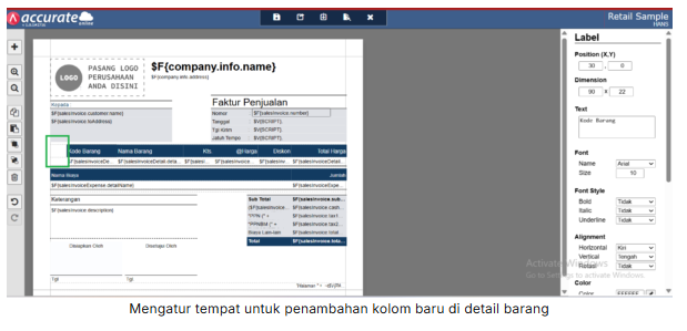 Accurate Online-Mengatur Penambahan Kolom