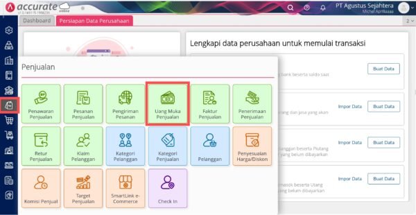 Akses Uang Muka Penjualan di Menu Penjualan